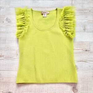 Bailey 44‎ Ruffle Shoulder Sleeveless Knit Top | Chartreuse Green Size Small